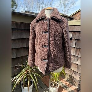 Avec Les Filles teddy jacket espresso brown faux shearling & faux leather Sz S.